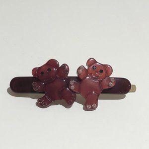 Vintage Laurent Olivier Hair Clip Set, Handmade in France, Purple Bears